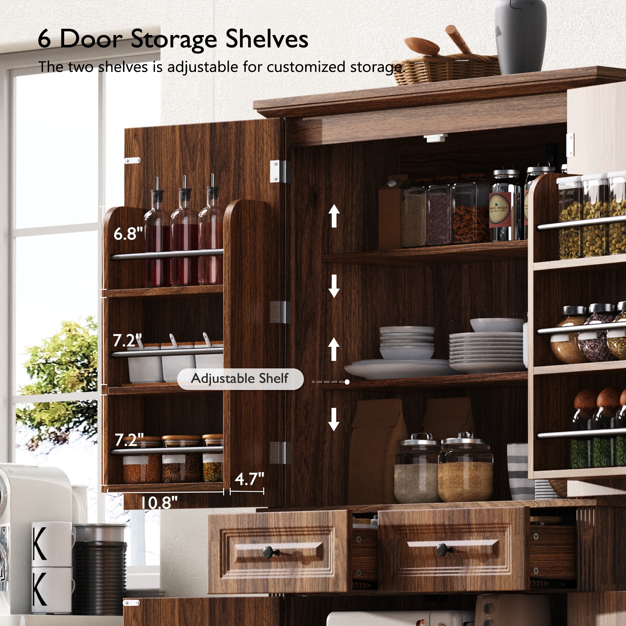 K&K Kitchen Pantry Cabinet 71 Tall