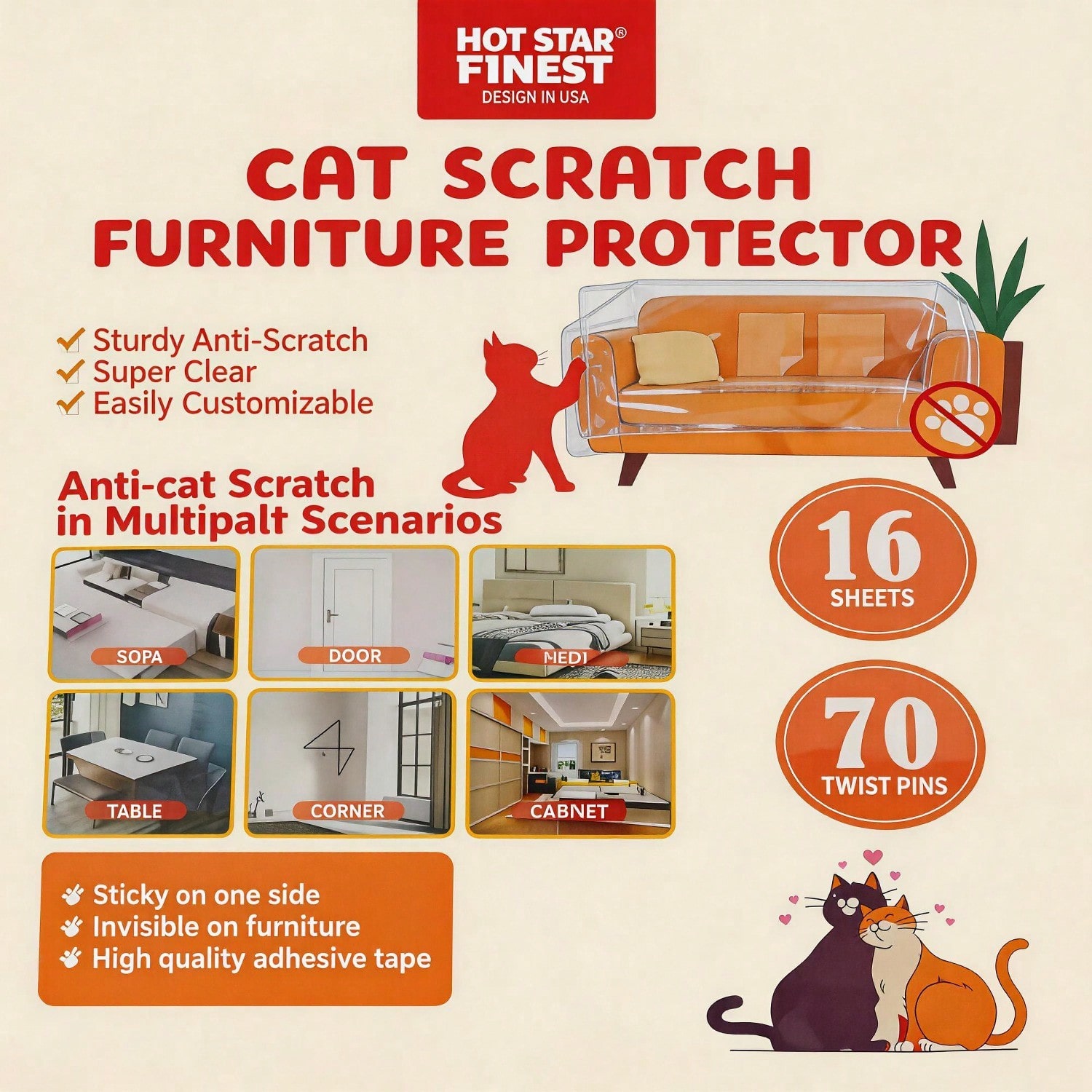 Cat Scratch Protector Set with Clear Sheets