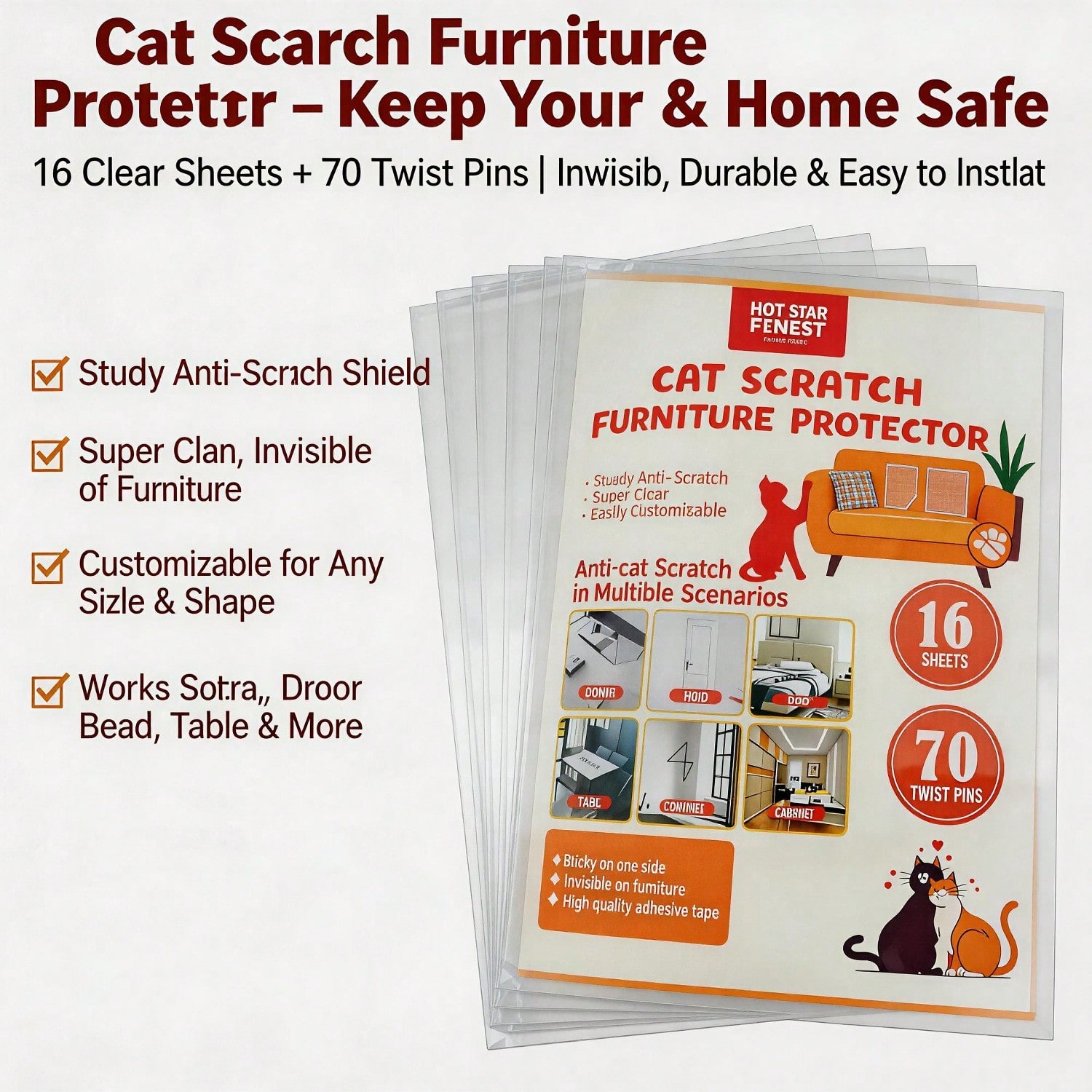 Cat Scratch Protector Set with Clear Sheets