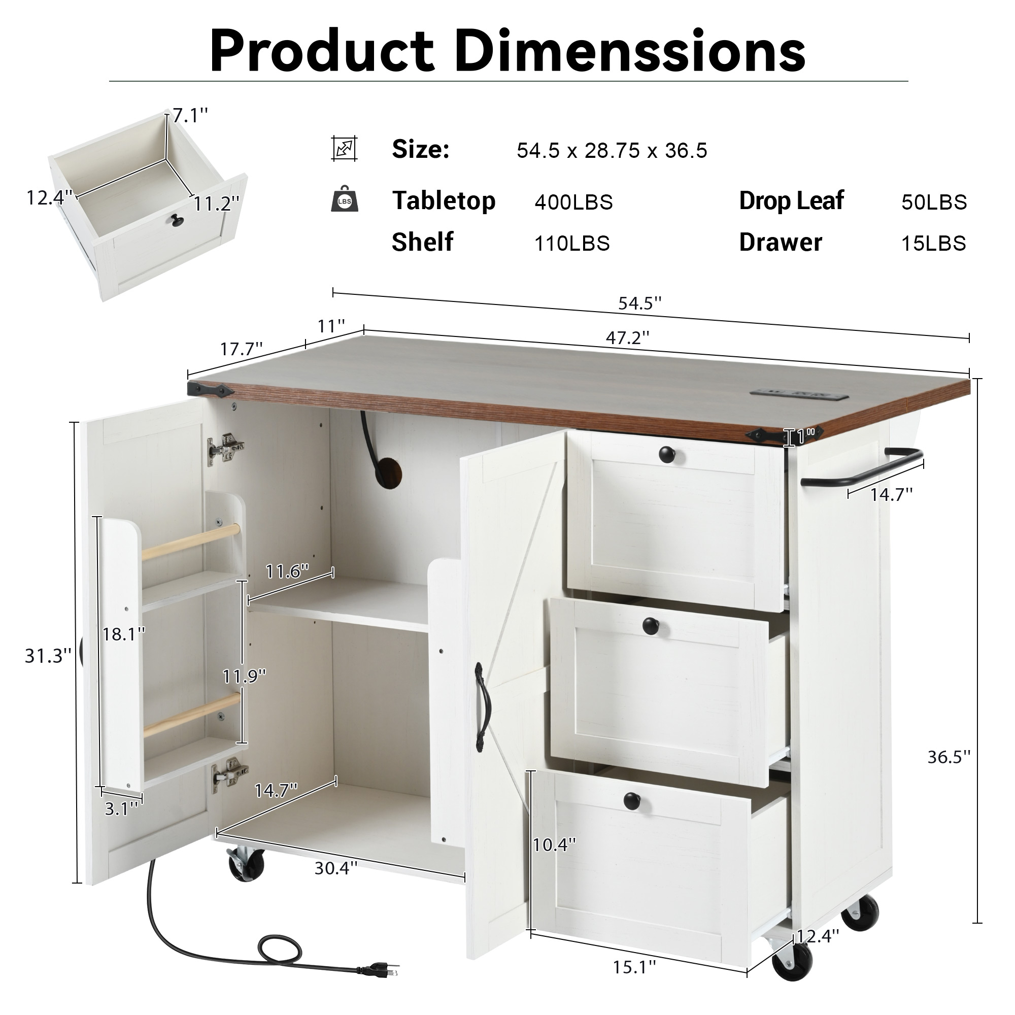Farmhouse Kitchen Island White