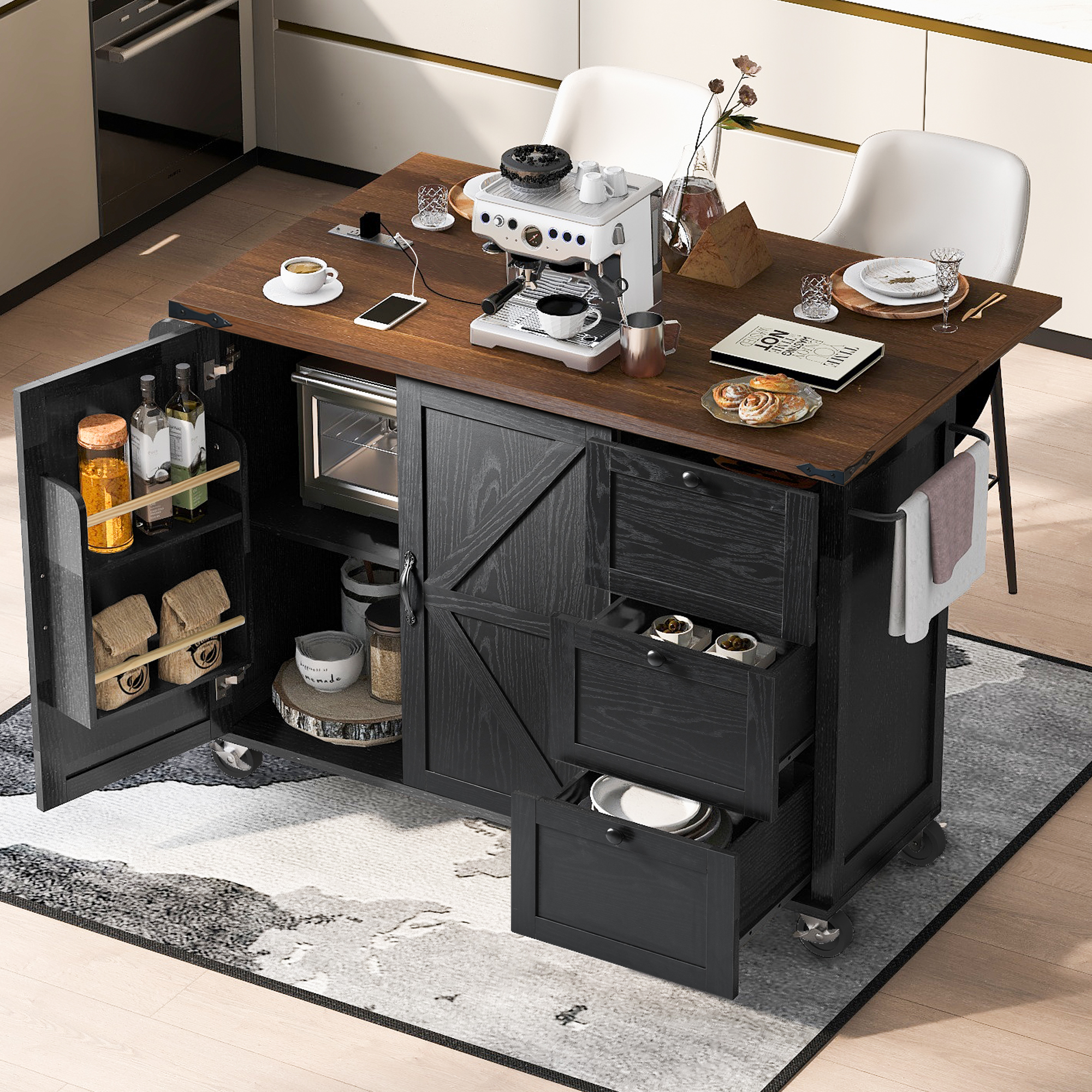 Farmhouse Kitchen Island Black