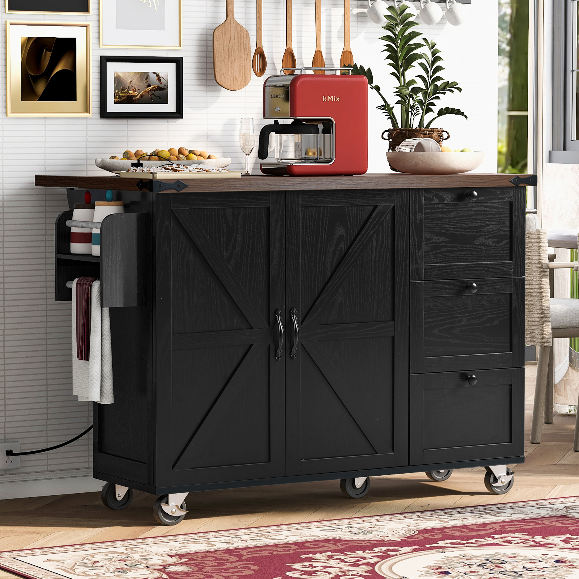 Farmhouse Kitchen Island Black