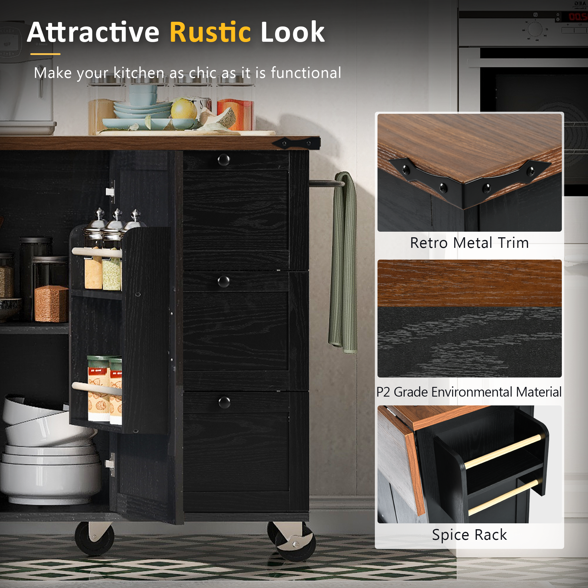 Farmhouse Kitchen Island Black