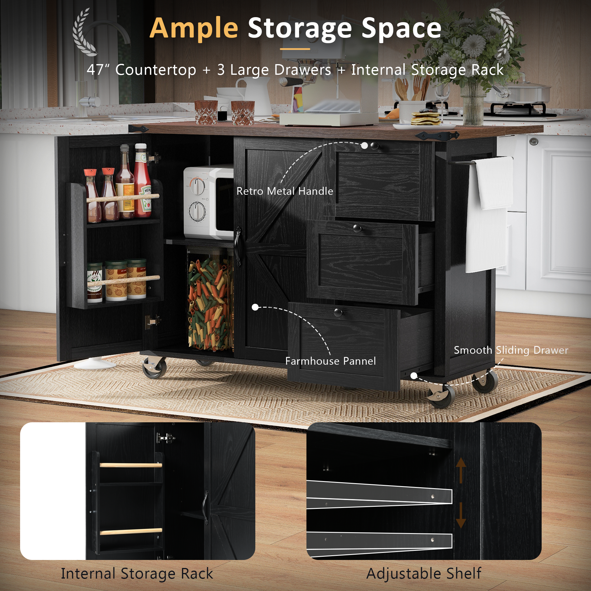 Farmhouse Kitchen Island Black