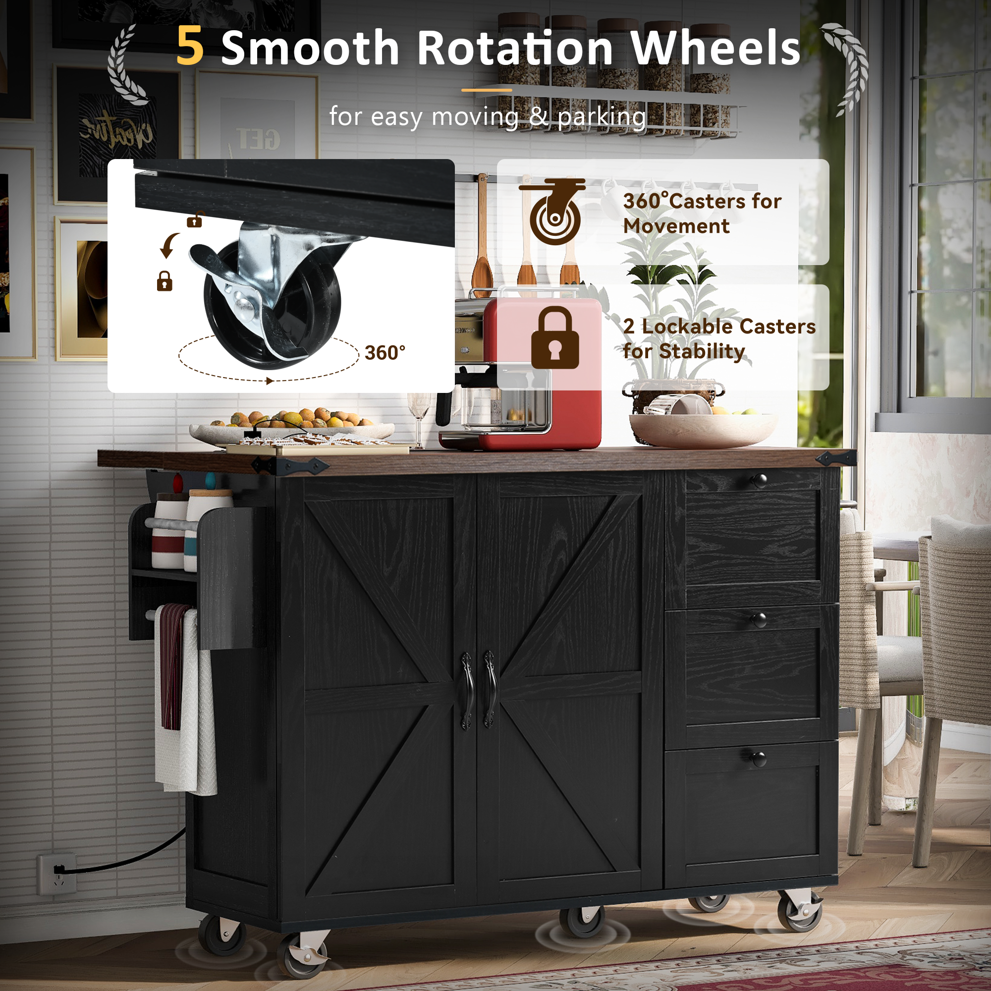 Farmhouse Kitchen Island Black