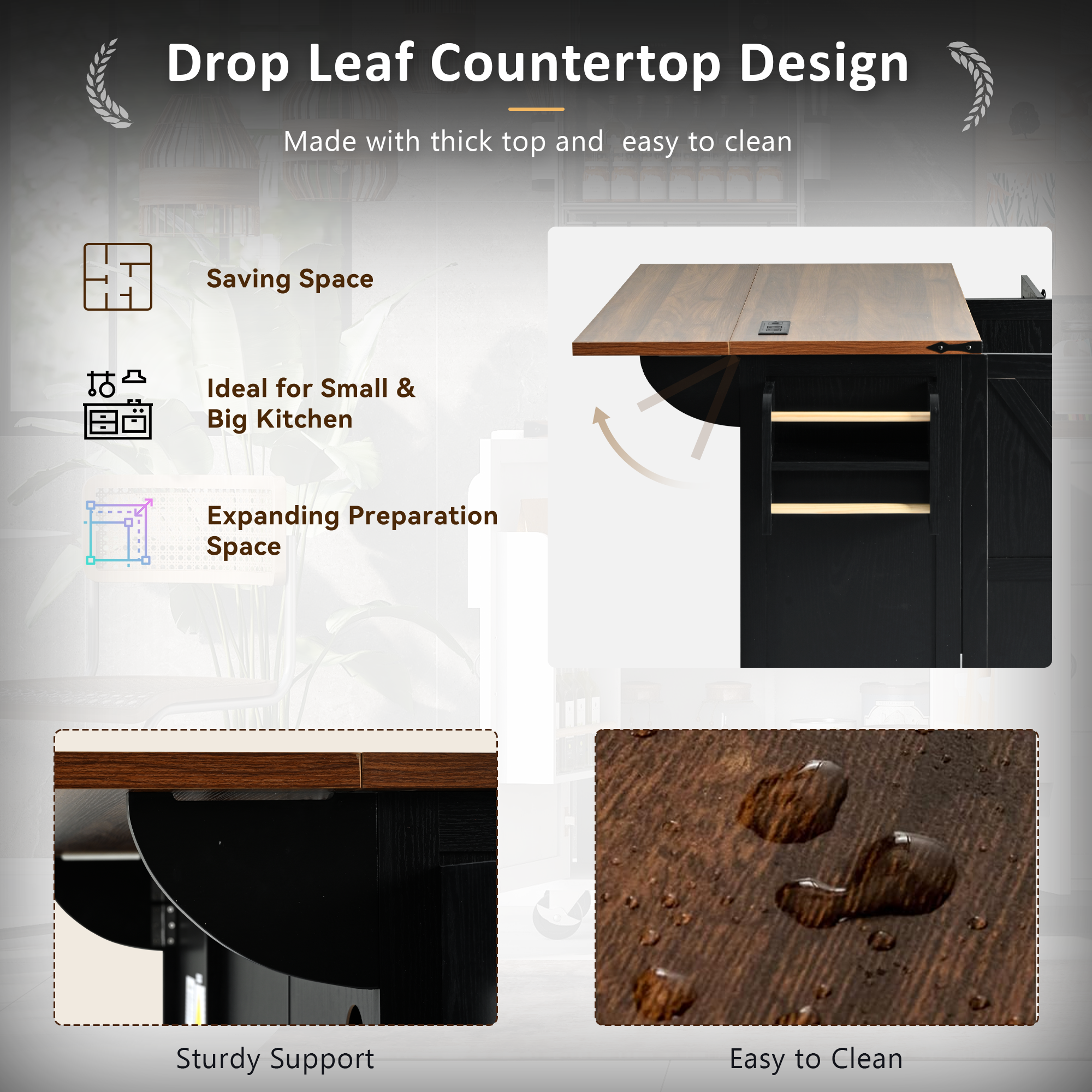 Farmhouse Kitchen Island Black