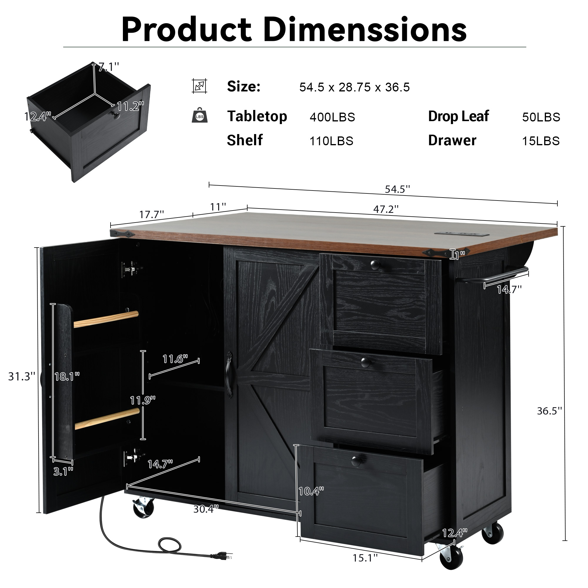 Farmhouse Kitchen Island Black