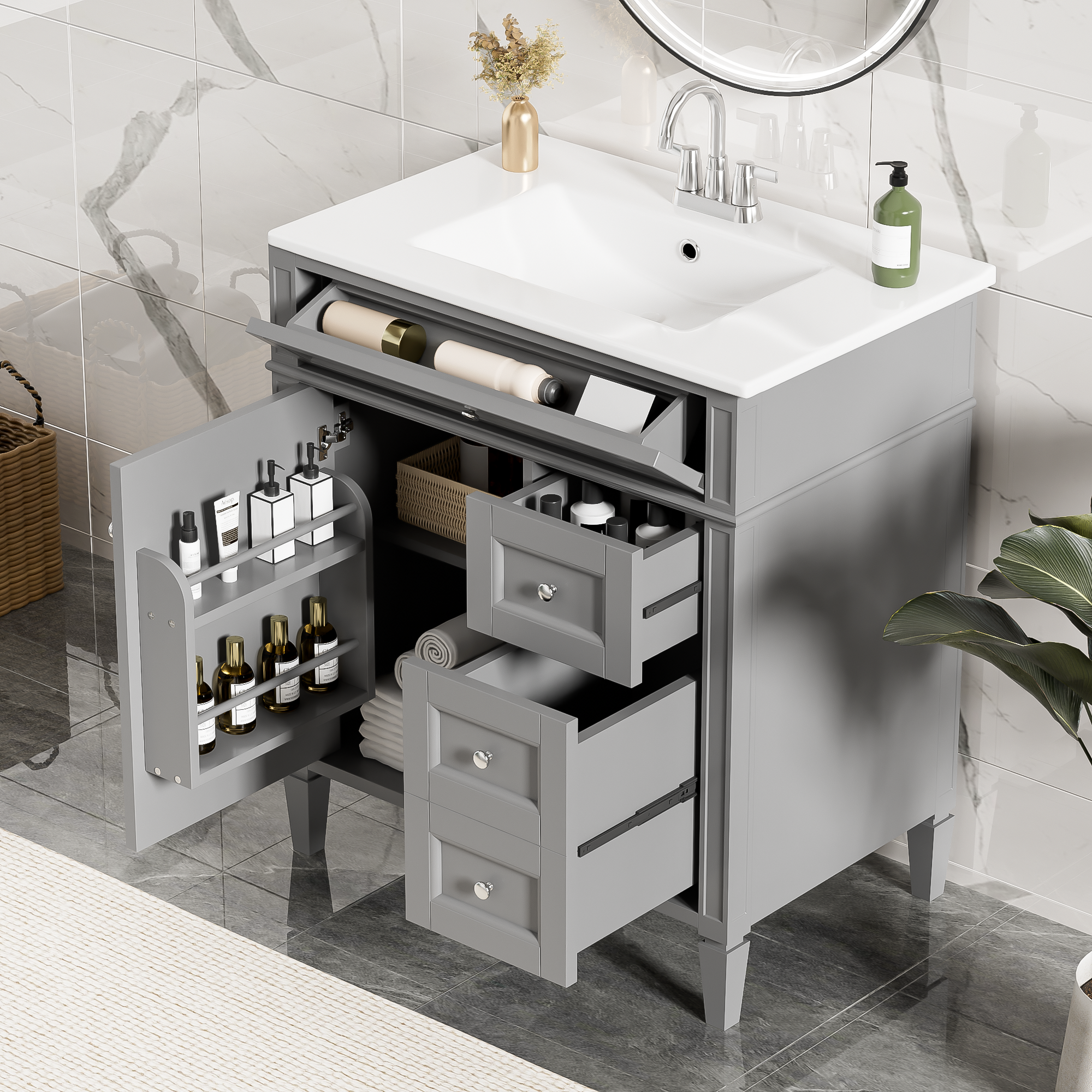 30 Bathroom Vanity with Top Sink and Drawers