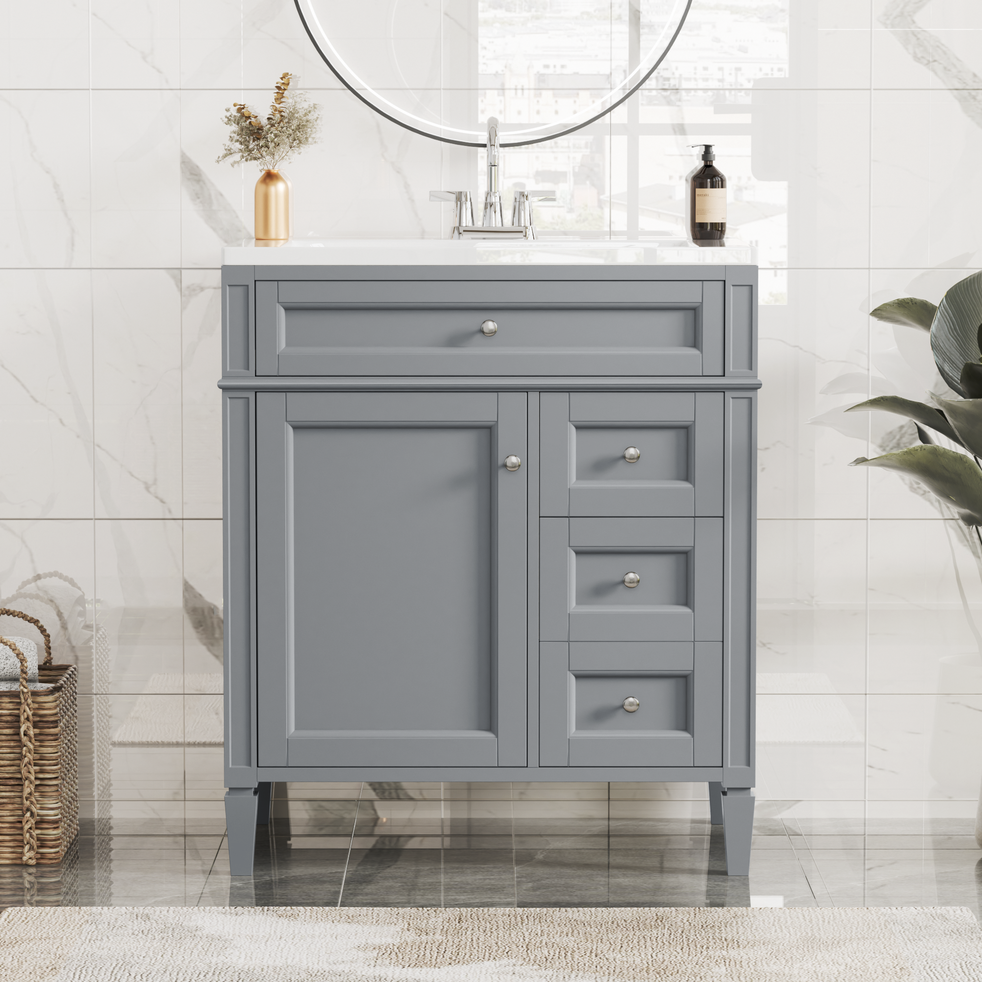30 Bathroom Vanity with Top Sink and Drawers