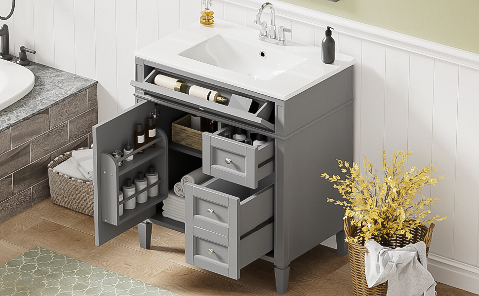 30 Bathroom Vanity with Top Sink and Drawers