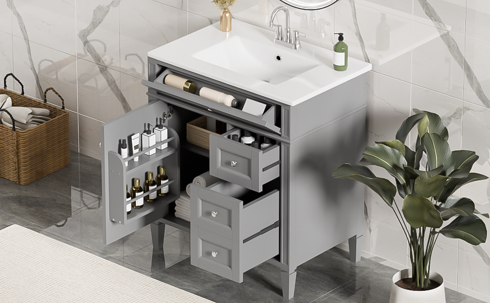 30 Bathroom Vanity with Top Sink and Drawers