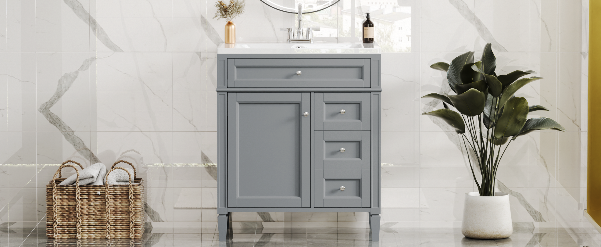 30 Bathroom Vanity with Top Sink and Drawers