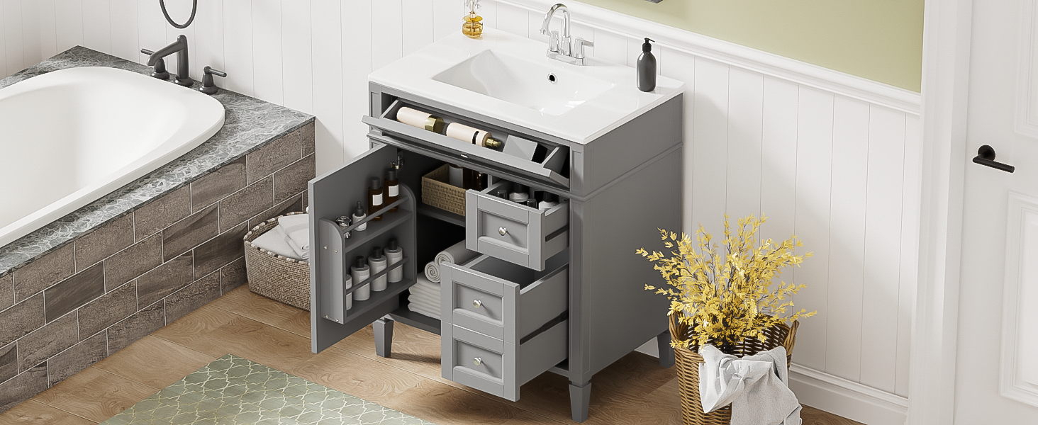30 Bathroom Vanity with Top Sink and Drawers