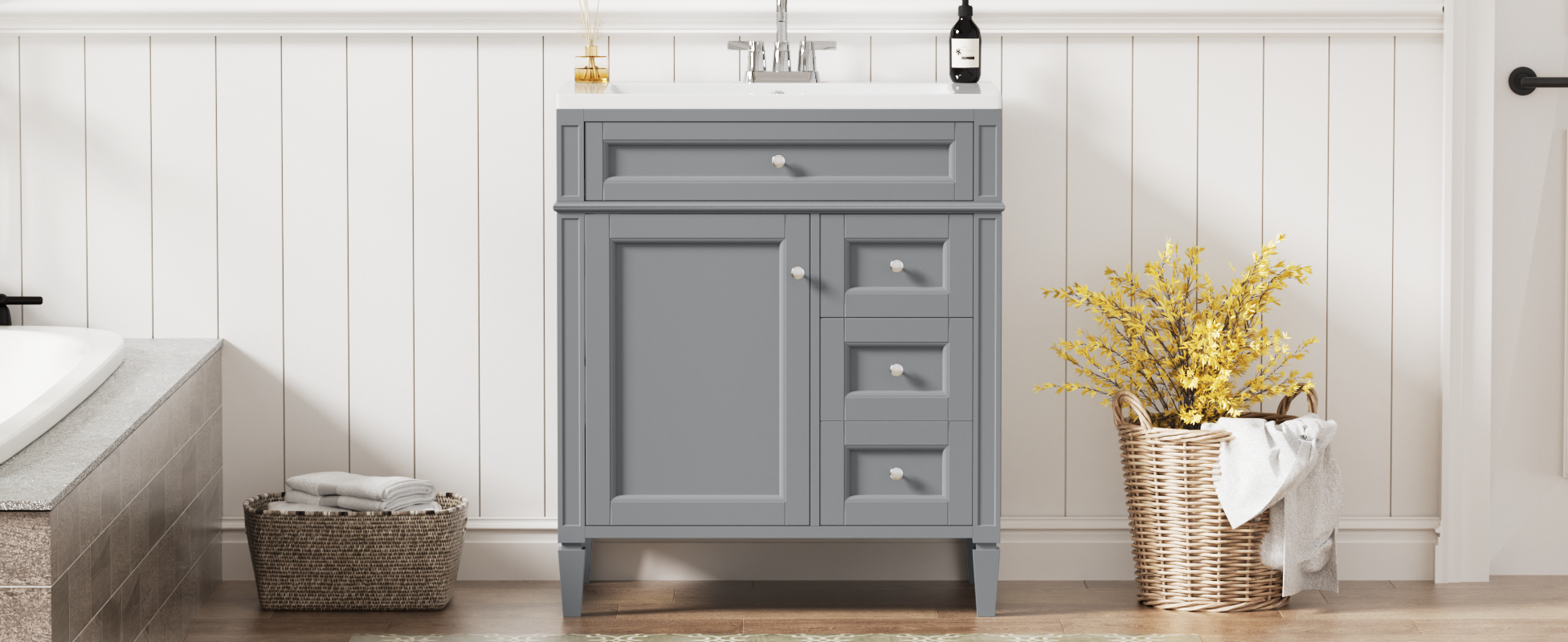 30 Bathroom Vanity with Top Sink and Drawers