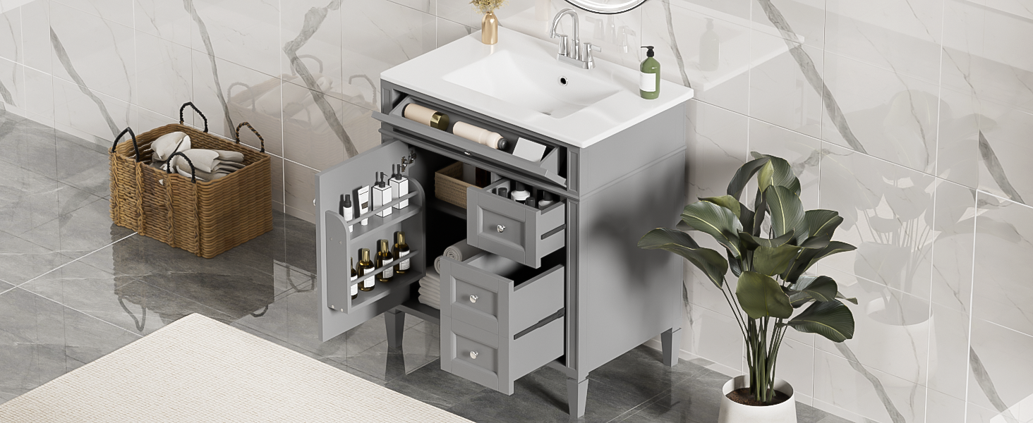30 Bathroom Vanity with Top Sink and Drawers