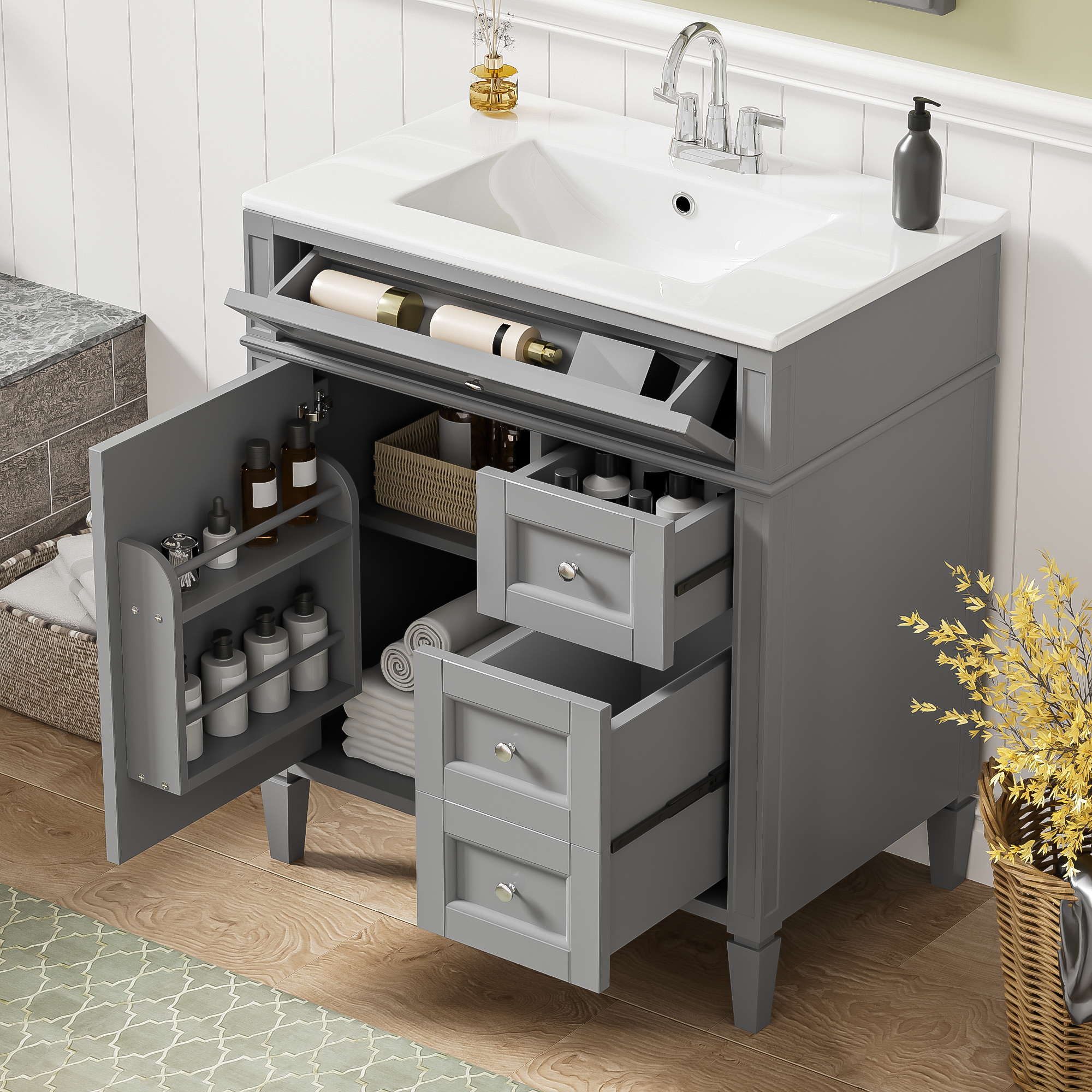 30 Bathroom Vanity with Top Sink and Drawers