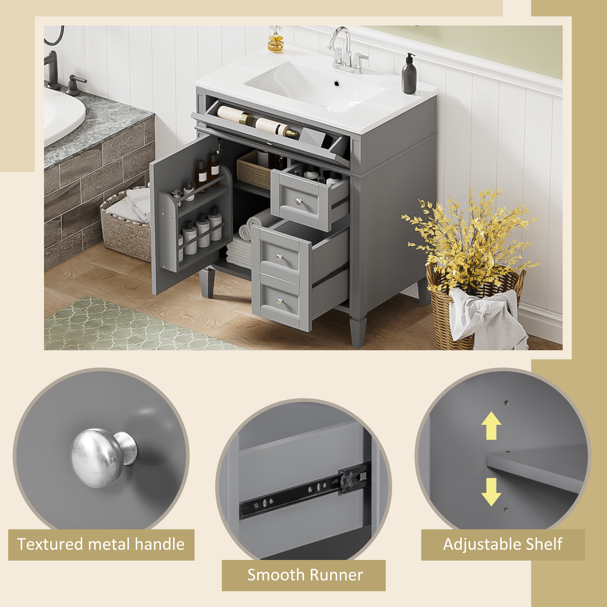 30 Bathroom Vanity with Top Sink and Drawers