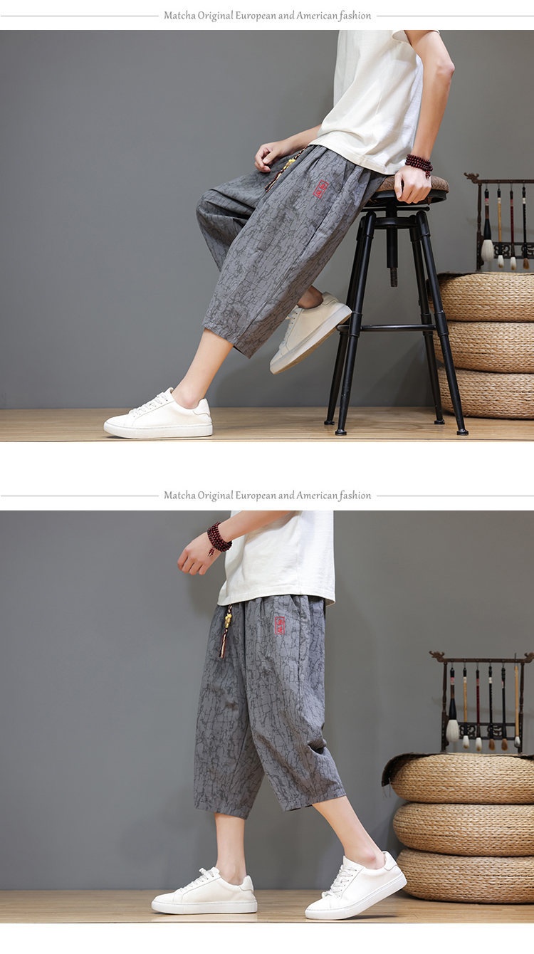 Linen Capri Pants Men's Summer