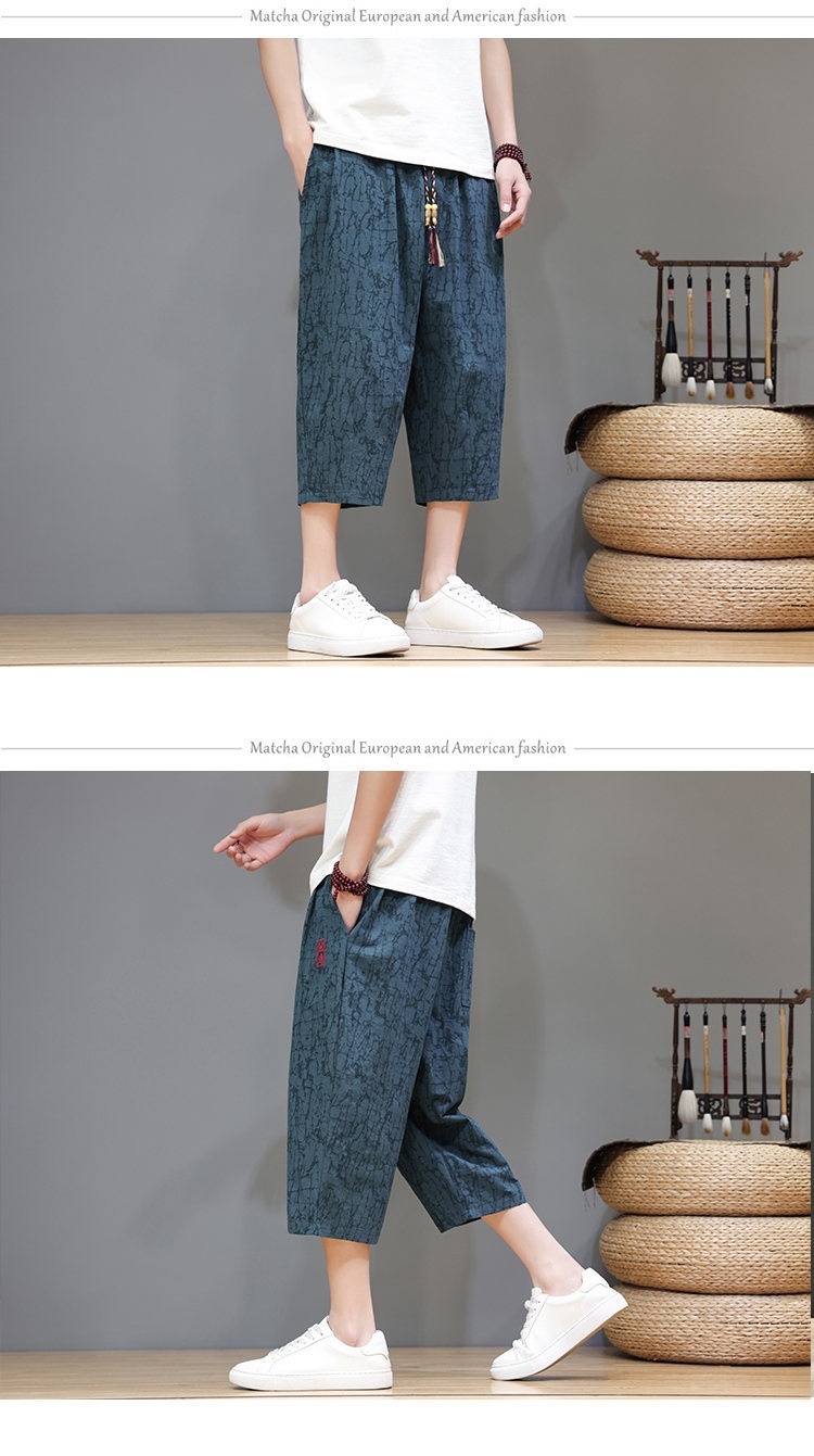 Linen Capri Pants Men's Summer