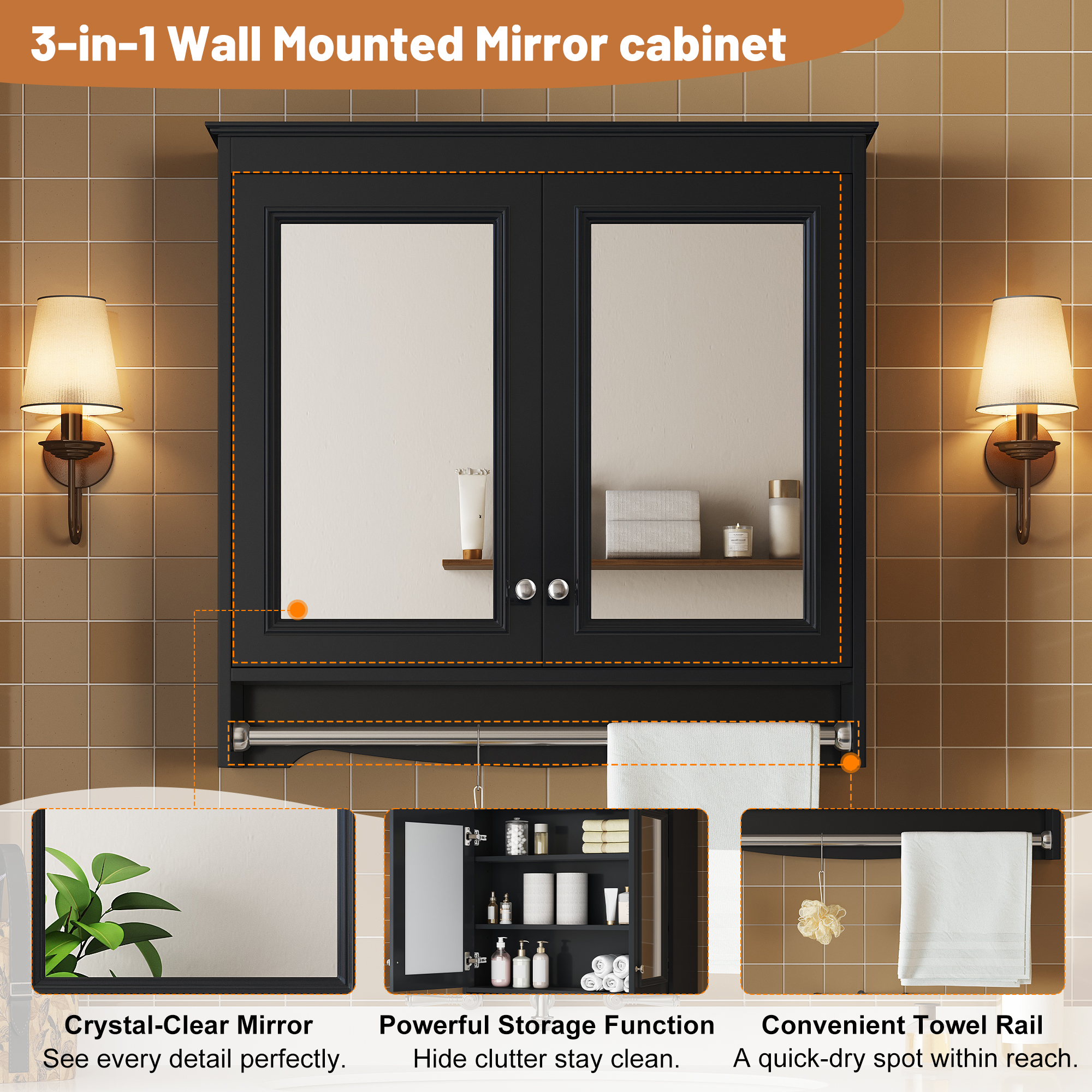 30 Inch Wall Mounted Bathroom Mirror Cabinet