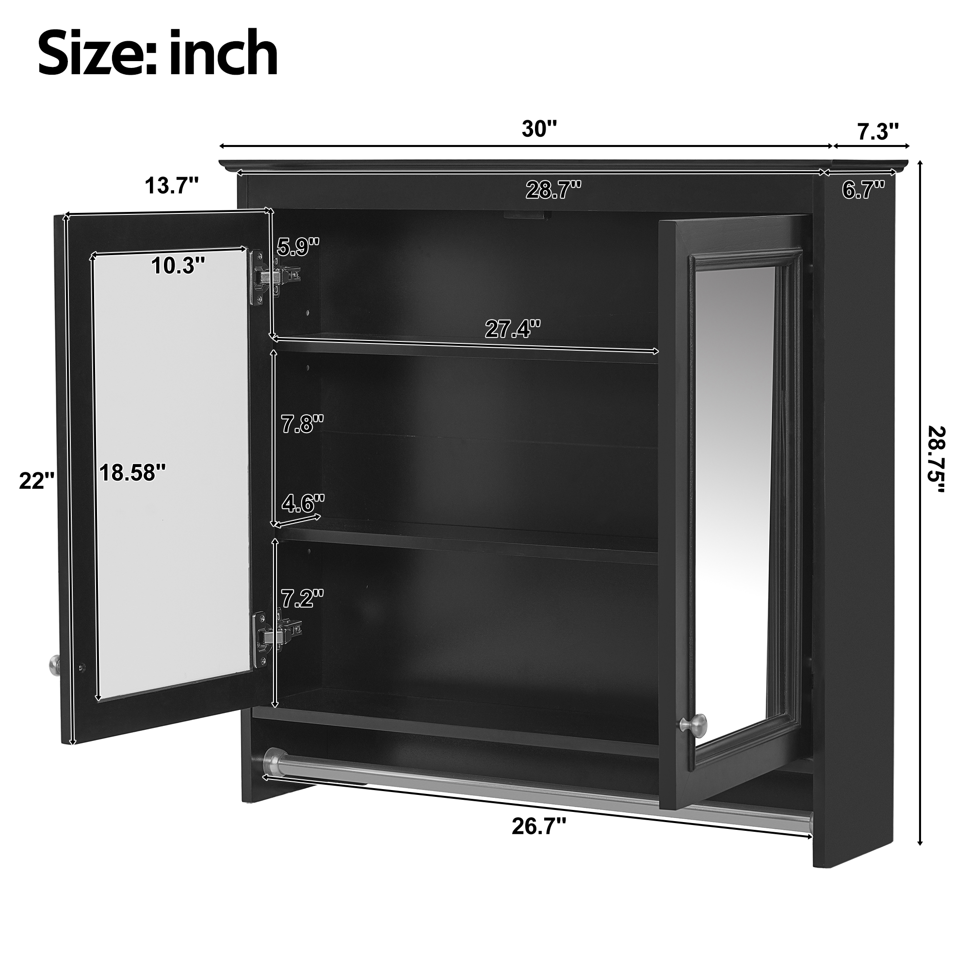 30 Inch Wall Mounted Bathroom Mirror Cabinet