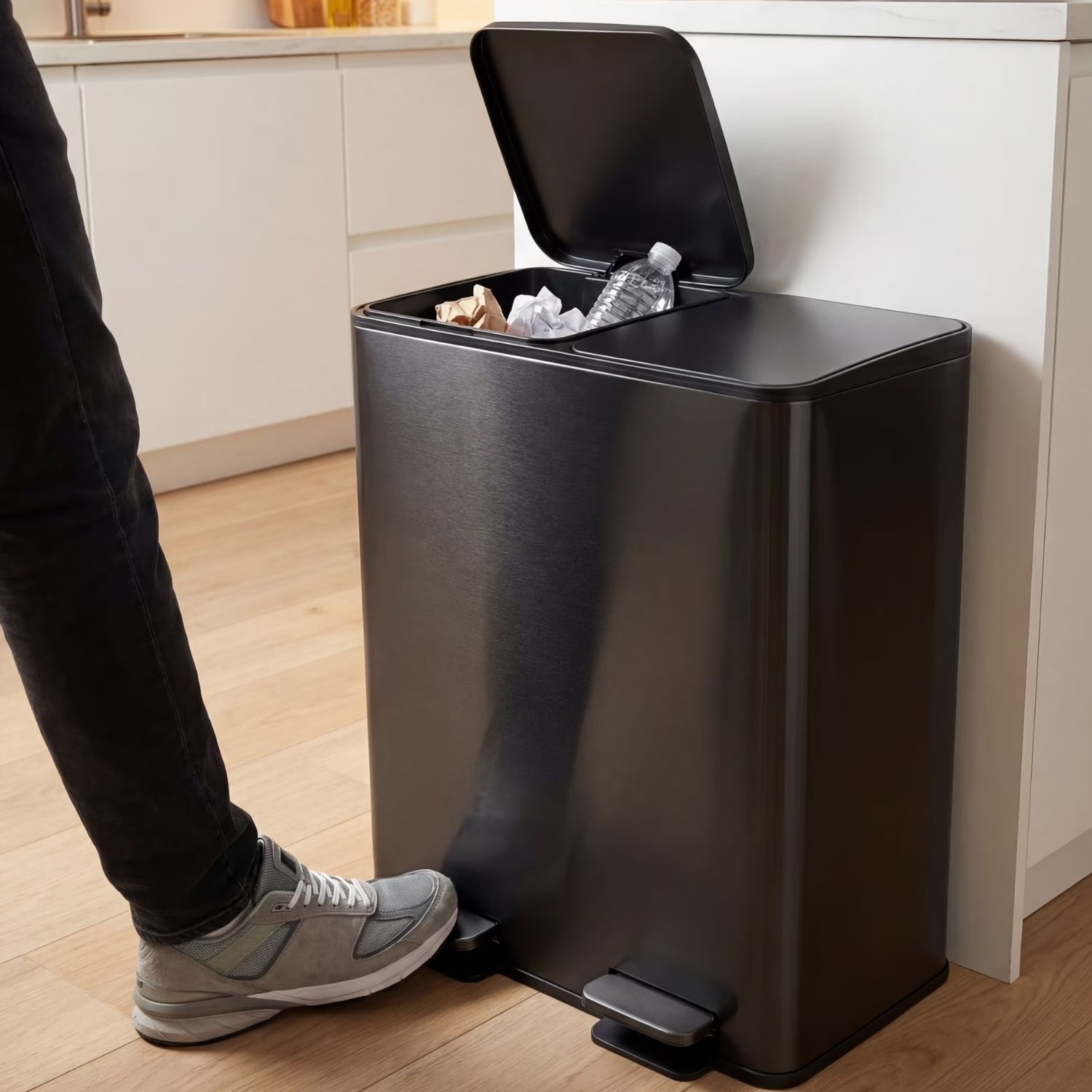 Dual Bin Trash Can Foot Pedal