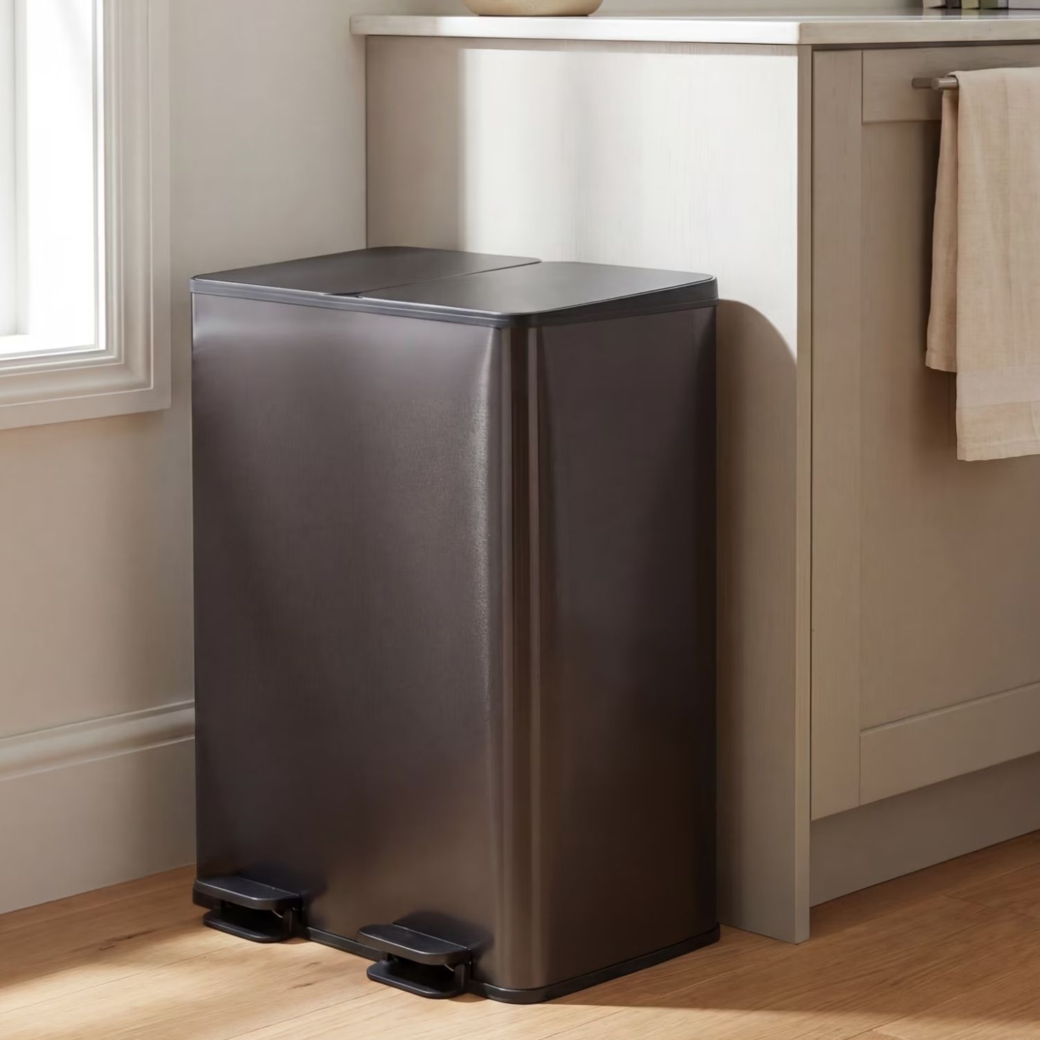 Dual Bin Trash Can Foot Pedal