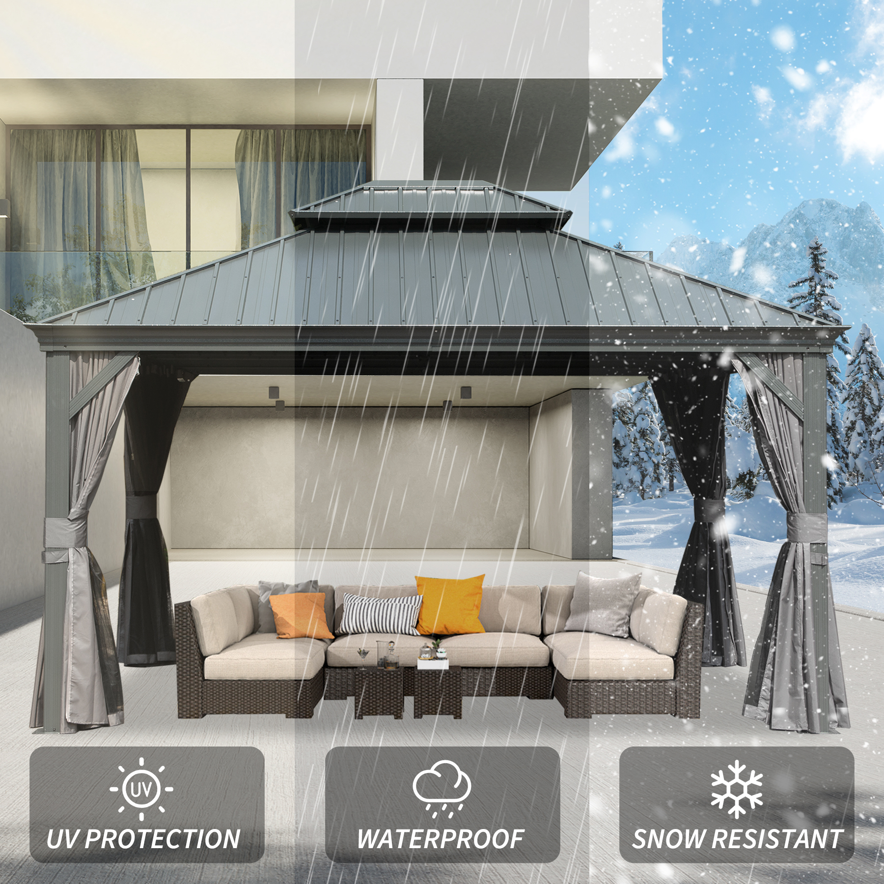Gazebo Hardtop Galvanized Steel Gray