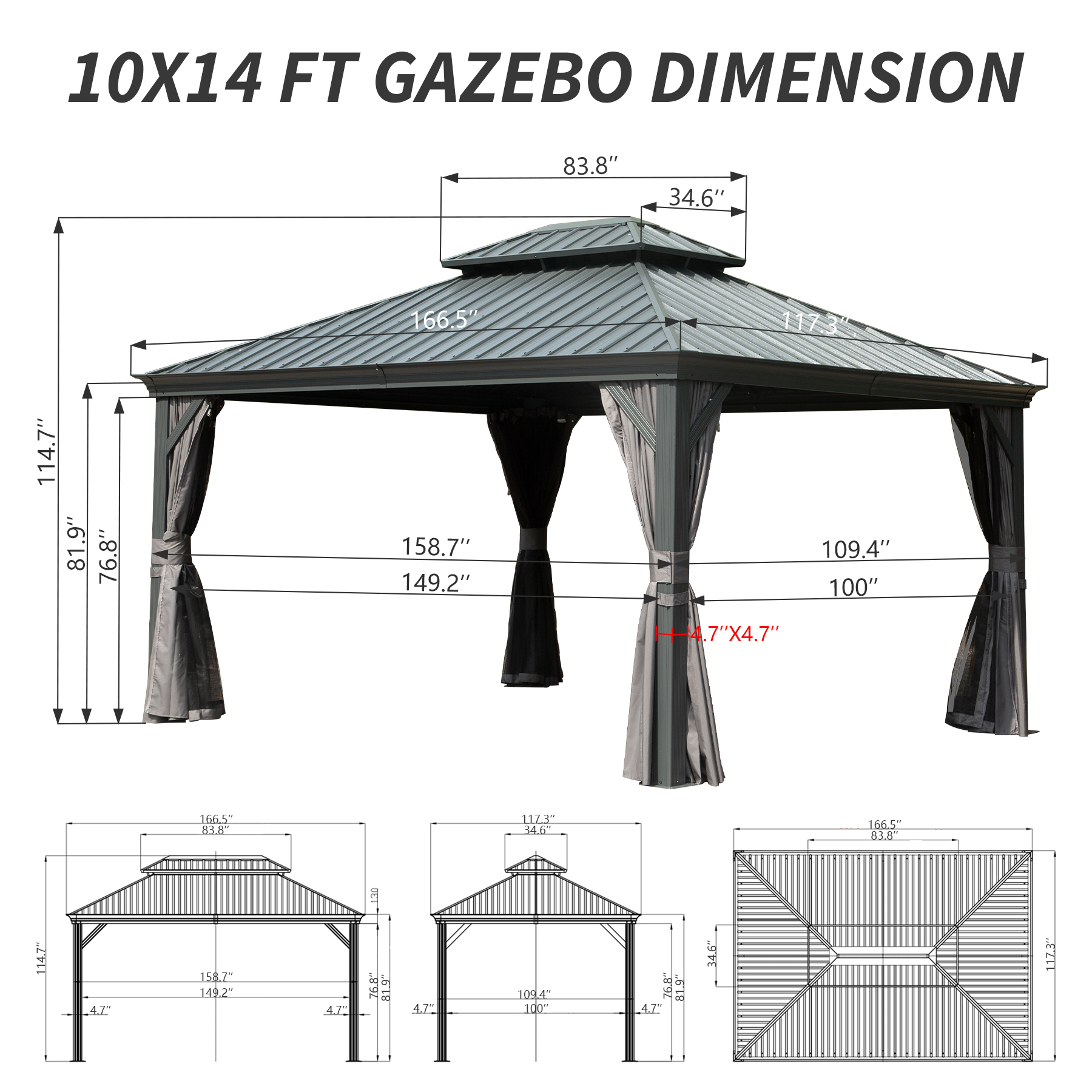 Gazebo Hardtop Galvanized Steel Gray