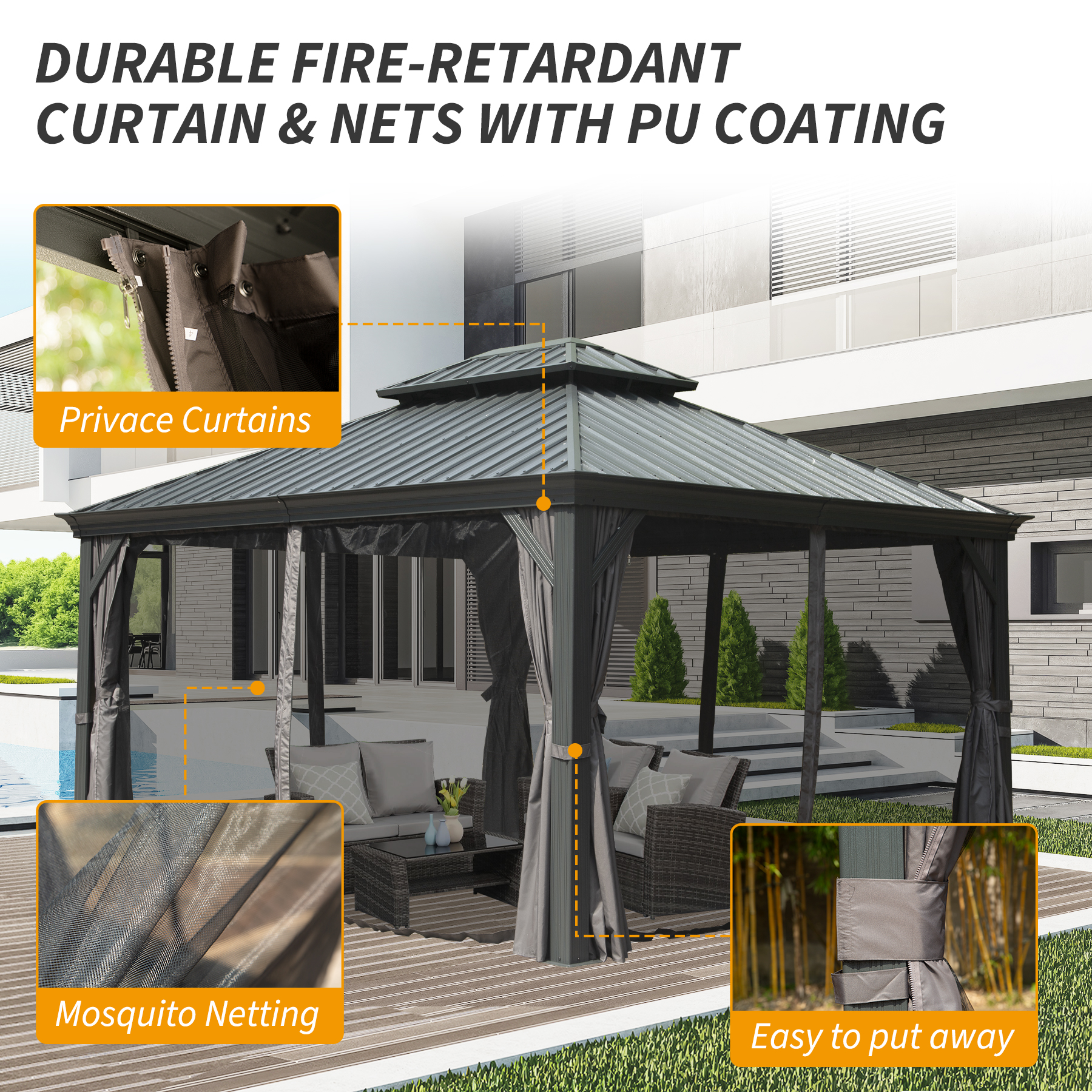 Gazebo Hardtop Galvanized Steel Gray