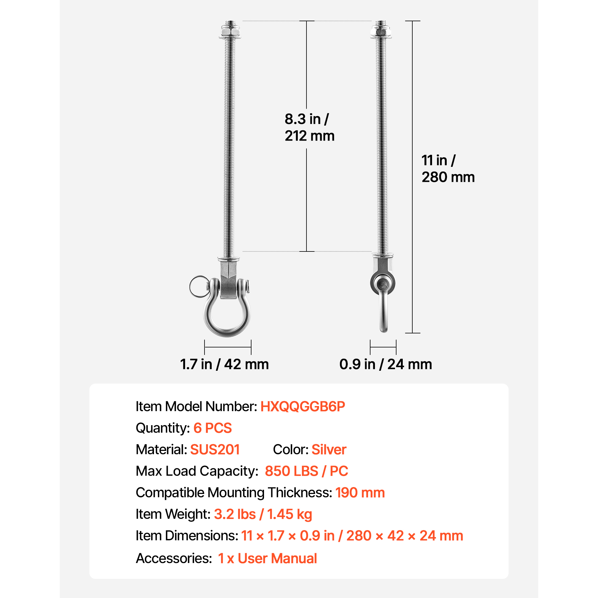 Swing Hangers, Heavy Duty with 850 Lbs Load Capacity