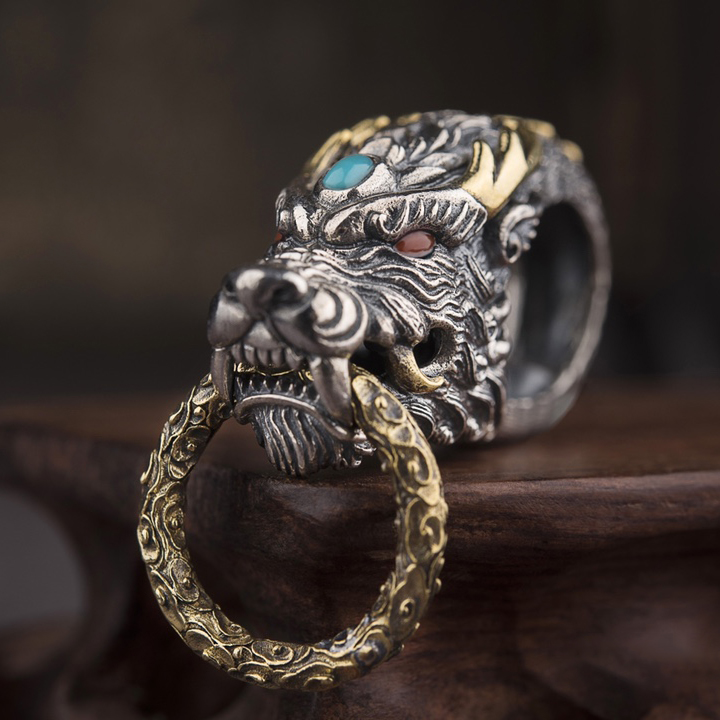 Sterling Silver Dragon Head Keychain