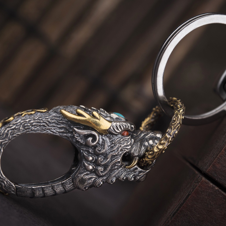 Sterling Silver Dragon Head Keychain
