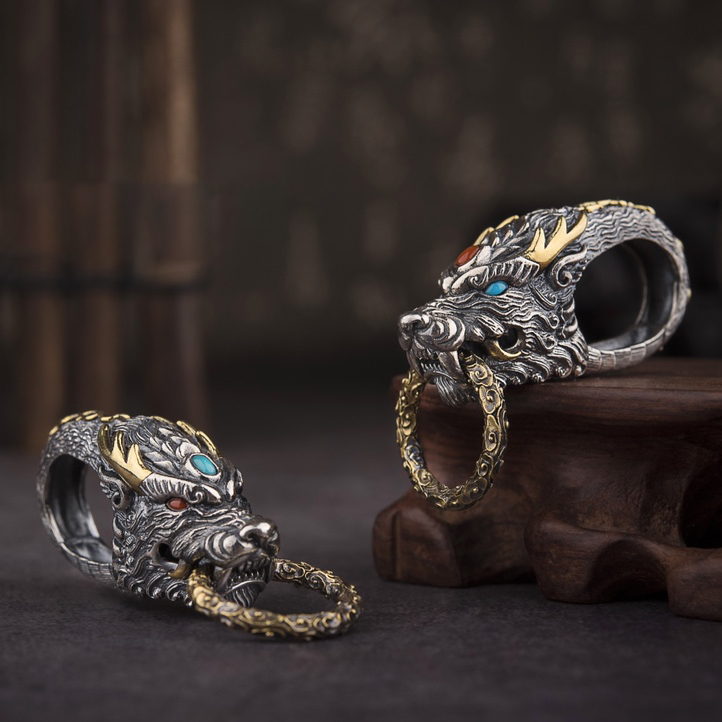 Sterling Silver Dragon Head Keychain