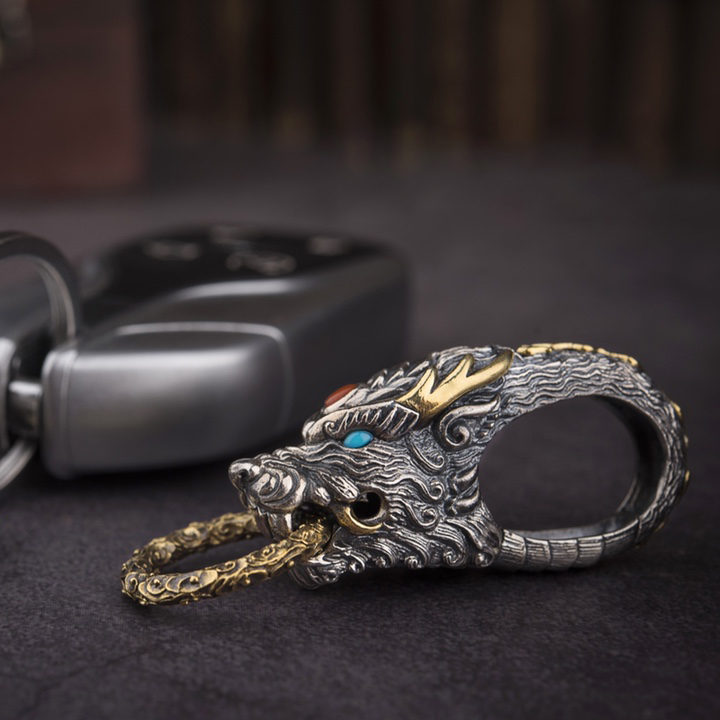 Sterling Silver Dragon Head Keychain