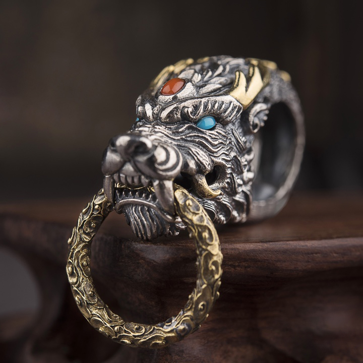 Sterling Silver Dragon Head Keychain
