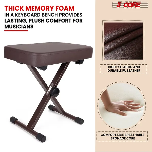 Keyboard Bench Padded Cushion Adjustable Brown