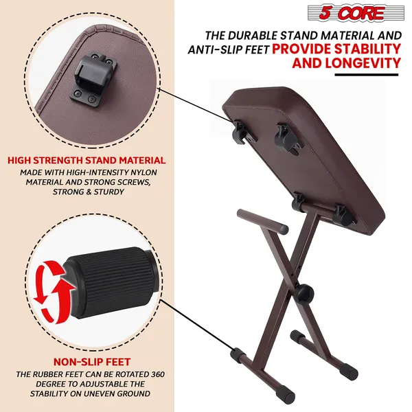 Keyboard Bench Padded Cushion Adjustable Brown