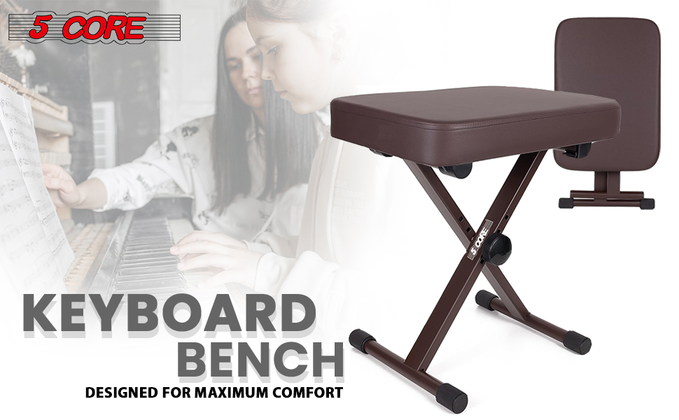 Keyboard Bench Padded Cushion Adjustable Brown