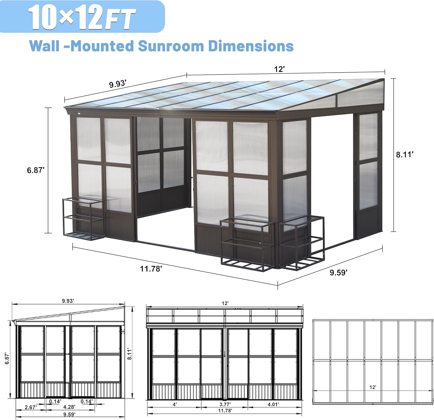 Sunroom, 10x12FT All Season with Detachable Windows