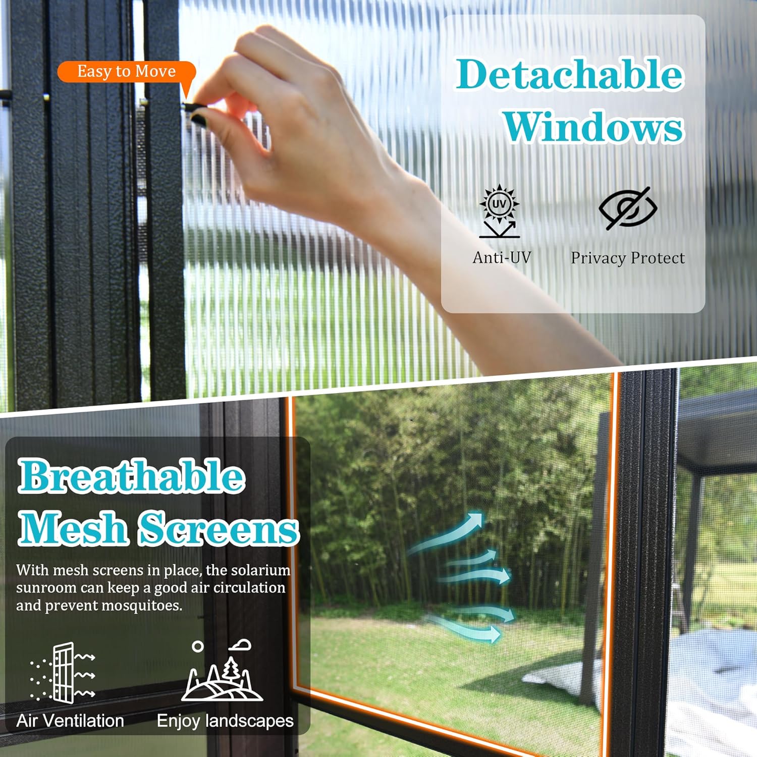 Sunroom, 10x12FT All Season with Detachable Windows