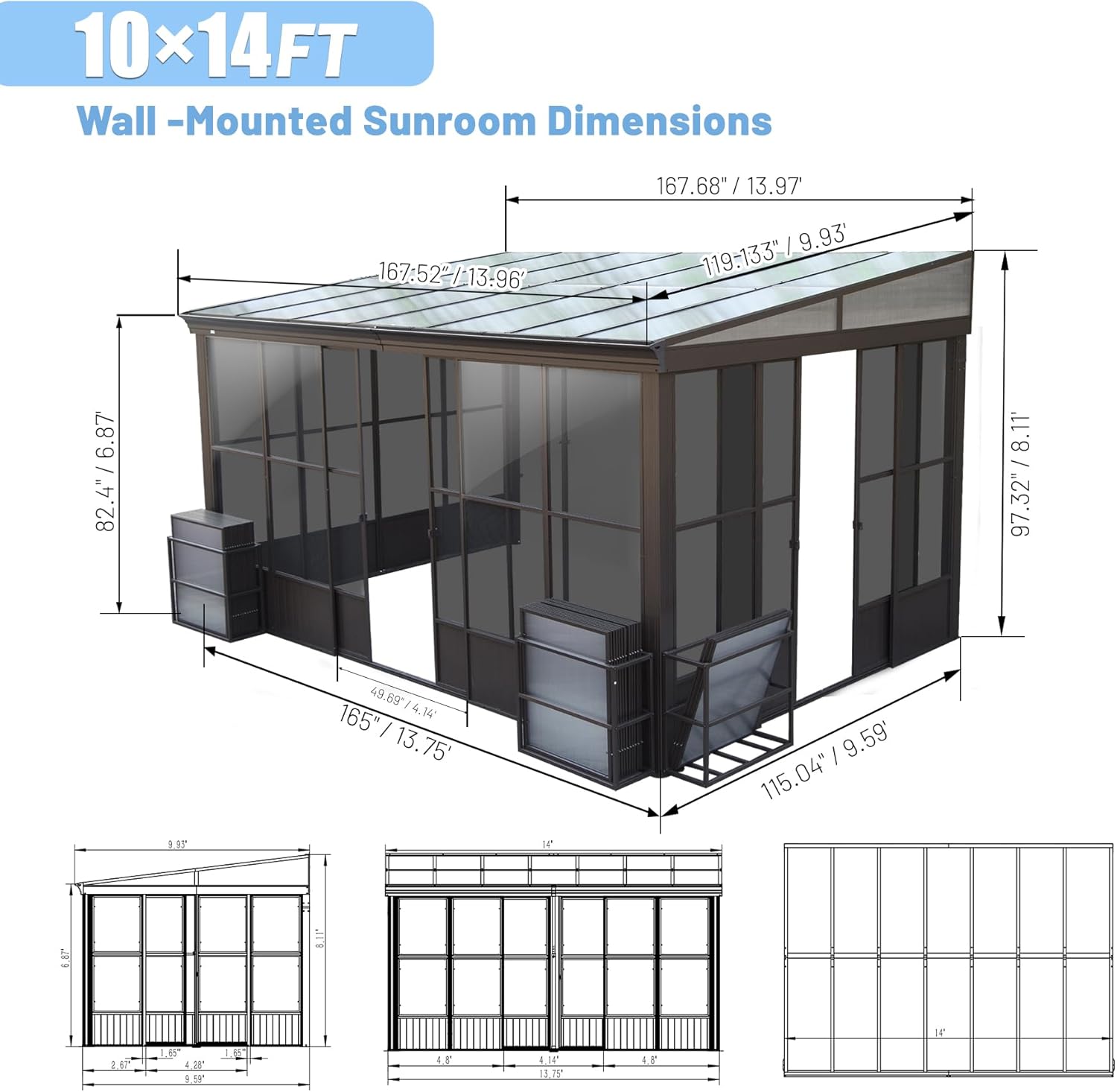 Sunroom, 10x14FT All Season with Detachable Windows