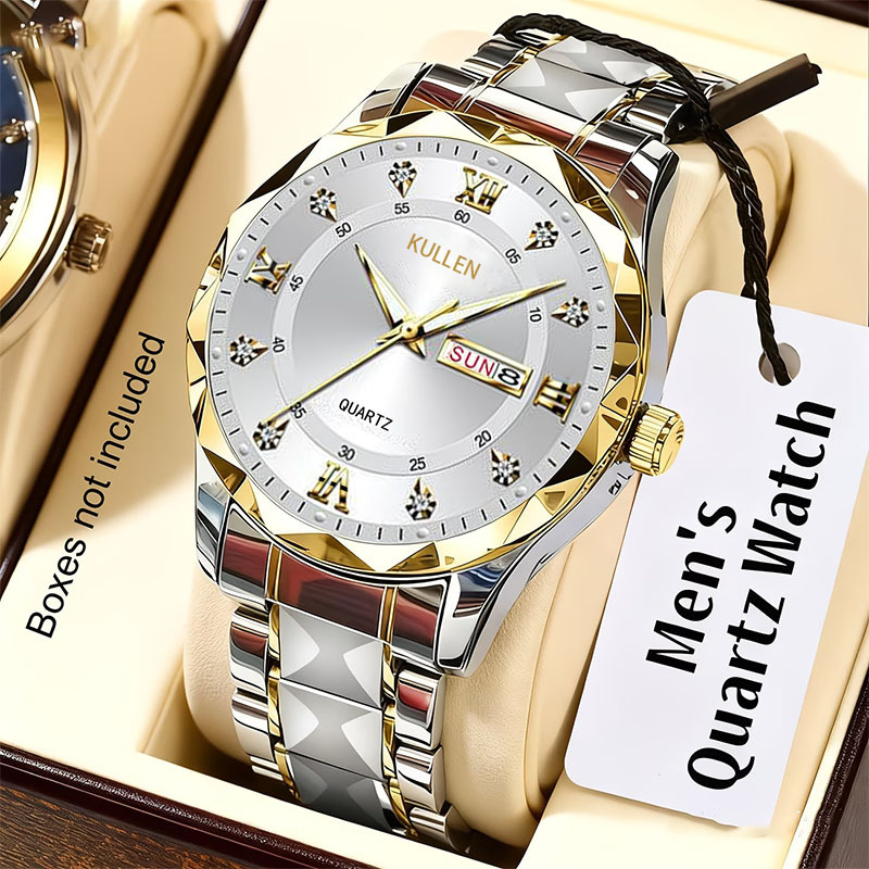 Mens Quartz Watch Alloy Diamond-Encrusted