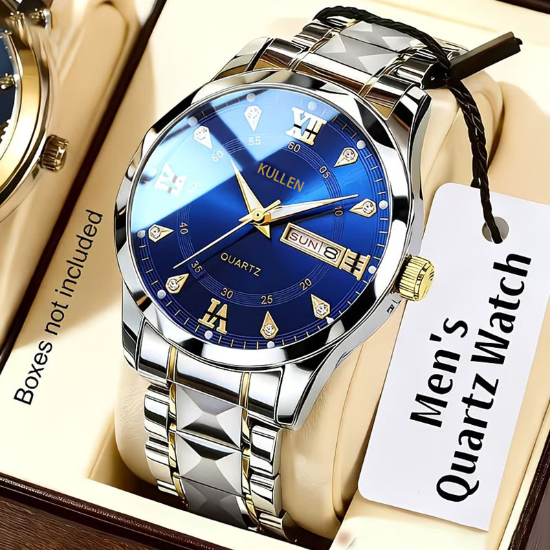 Mens Quartz Watch Alloy Diamond-Encrusted