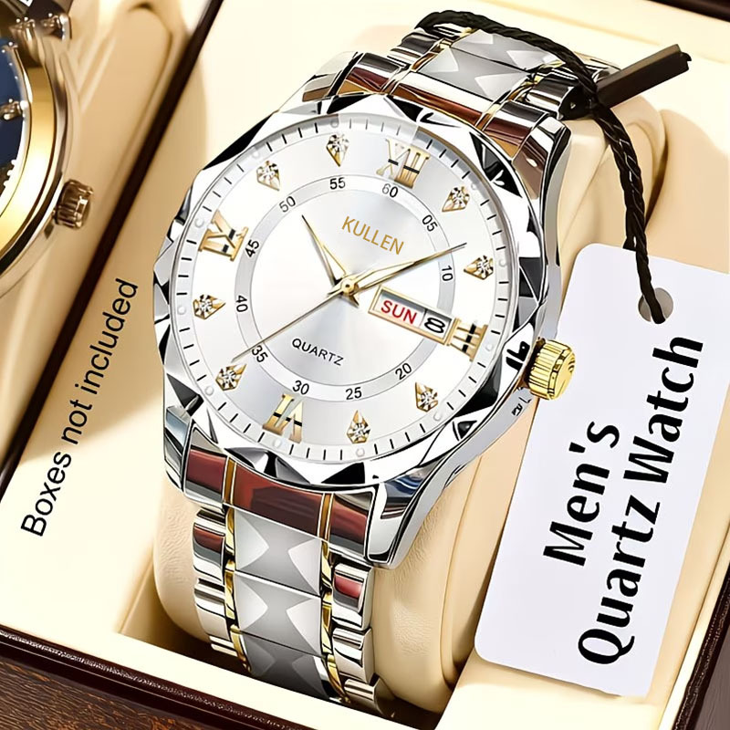 Mens Quartz Watch Alloy Diamond-Encrusted
