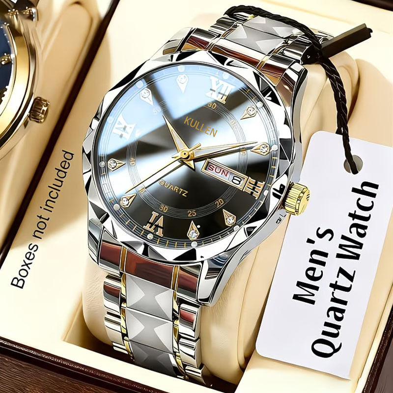 Mens Quartz Watch Alloy Diamond-Encrusted