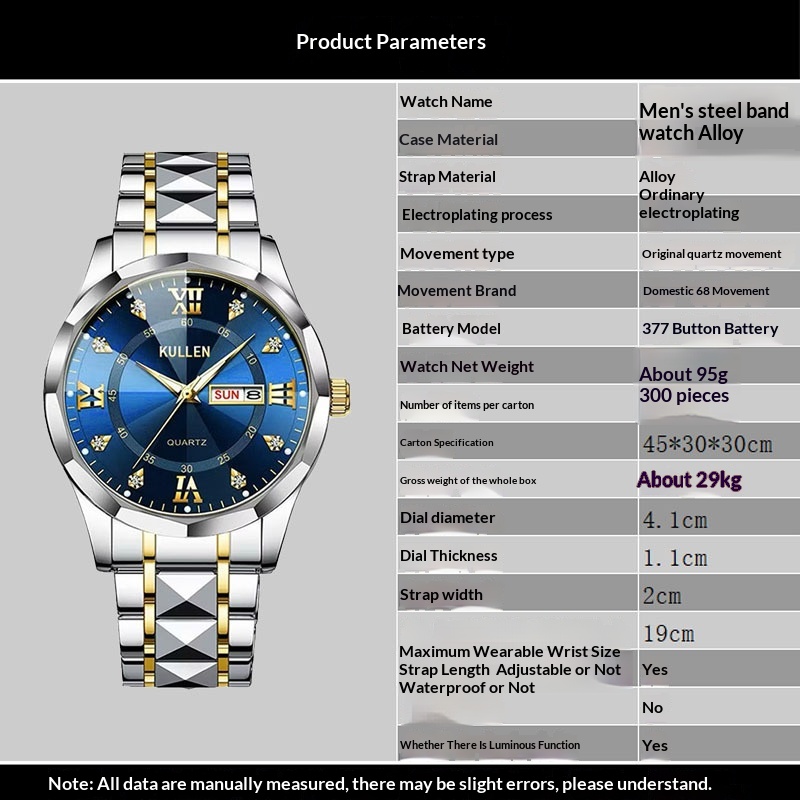 Mens Quartz Watch Alloy Diamond-Encrusted