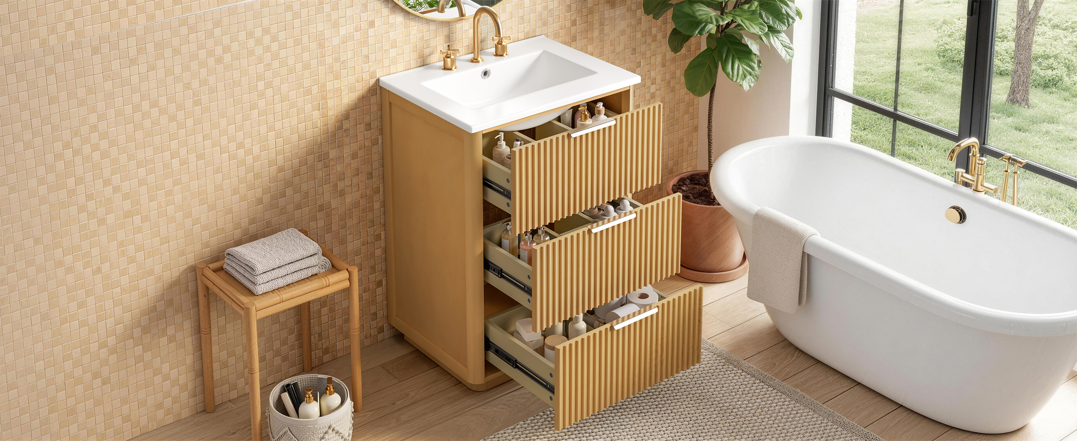 Bathroom Vanity, 24 Inch, Ceramic Sink