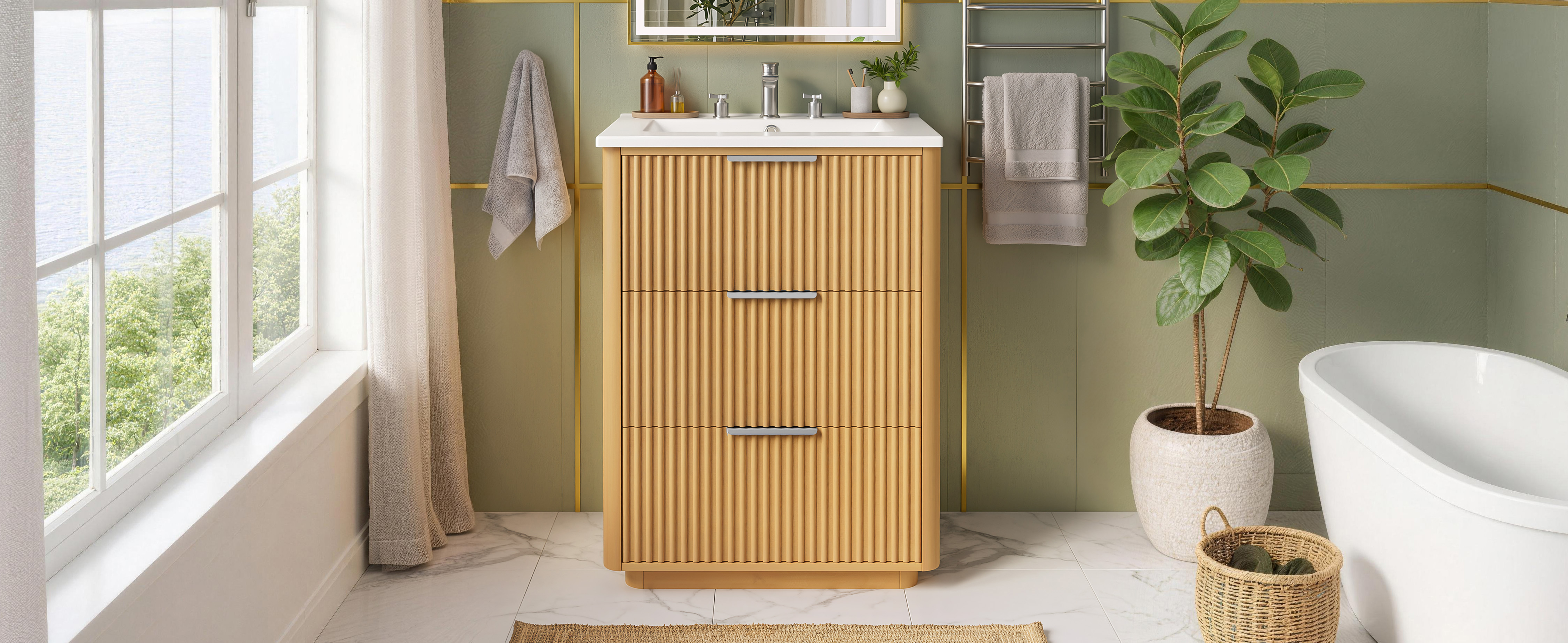 Bathroom Vanity, 24 Inch, Ceramic Sink