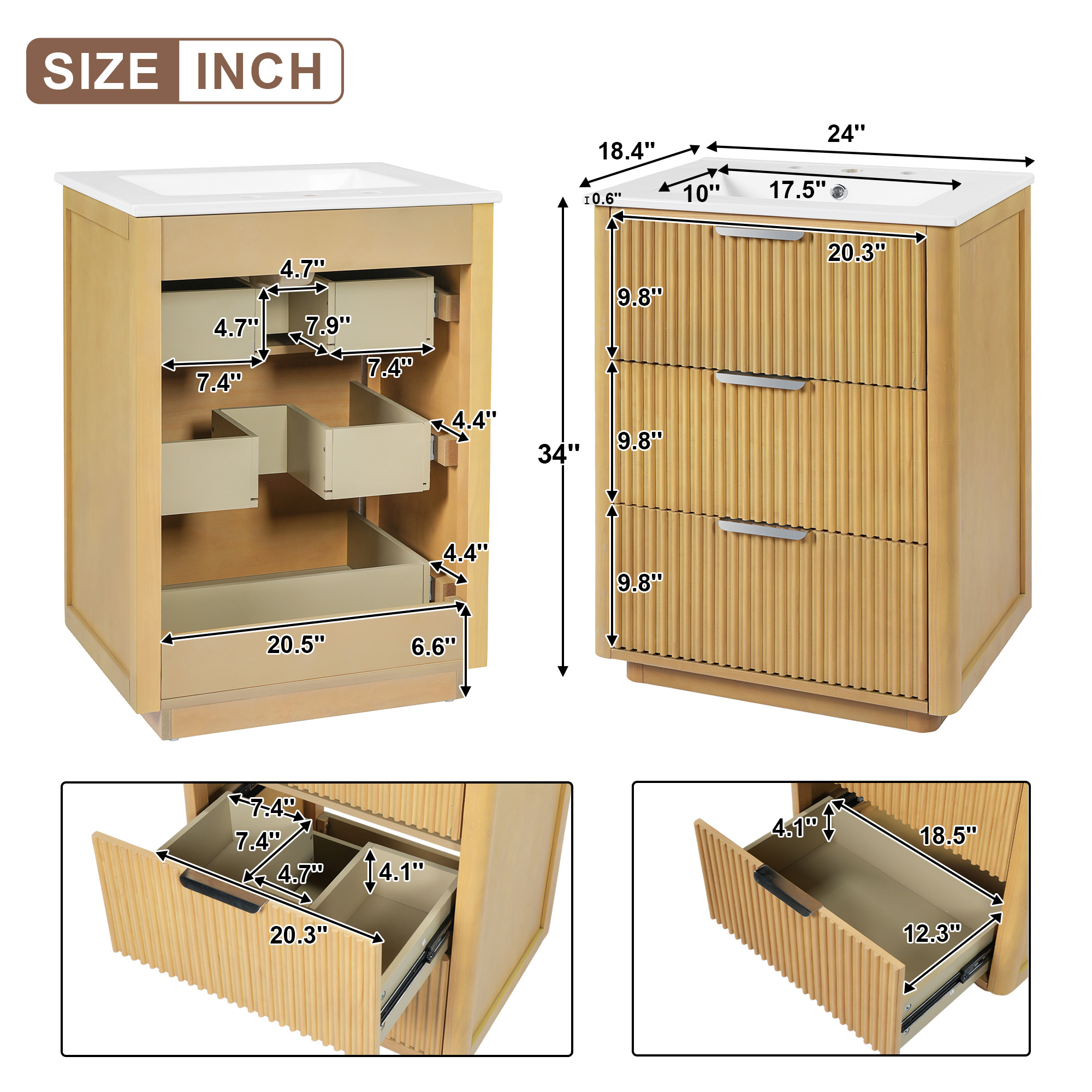 Bathroom Vanity, 24 Inch, Ceramic Sink